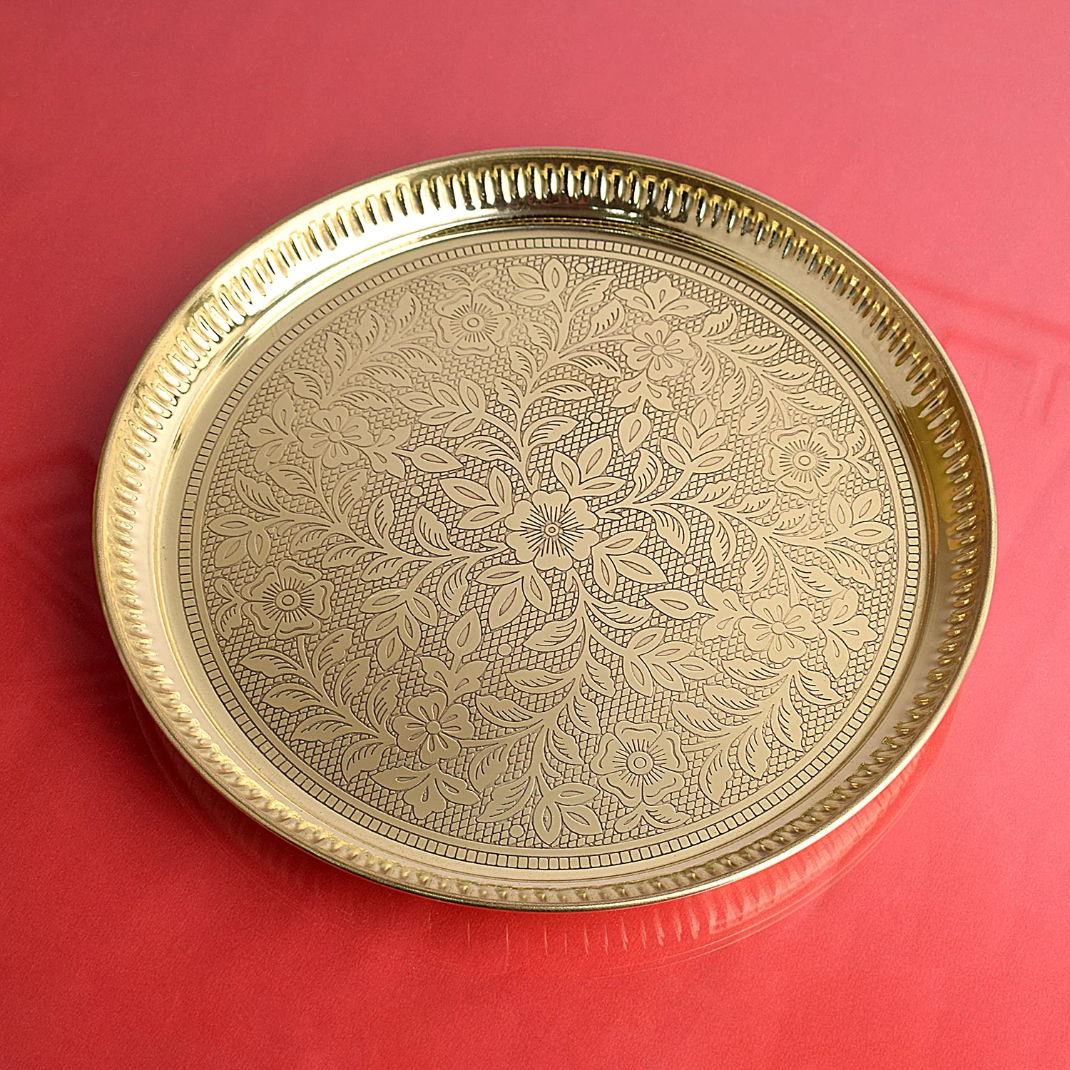 Traditional Vintage Brass Floral Thali