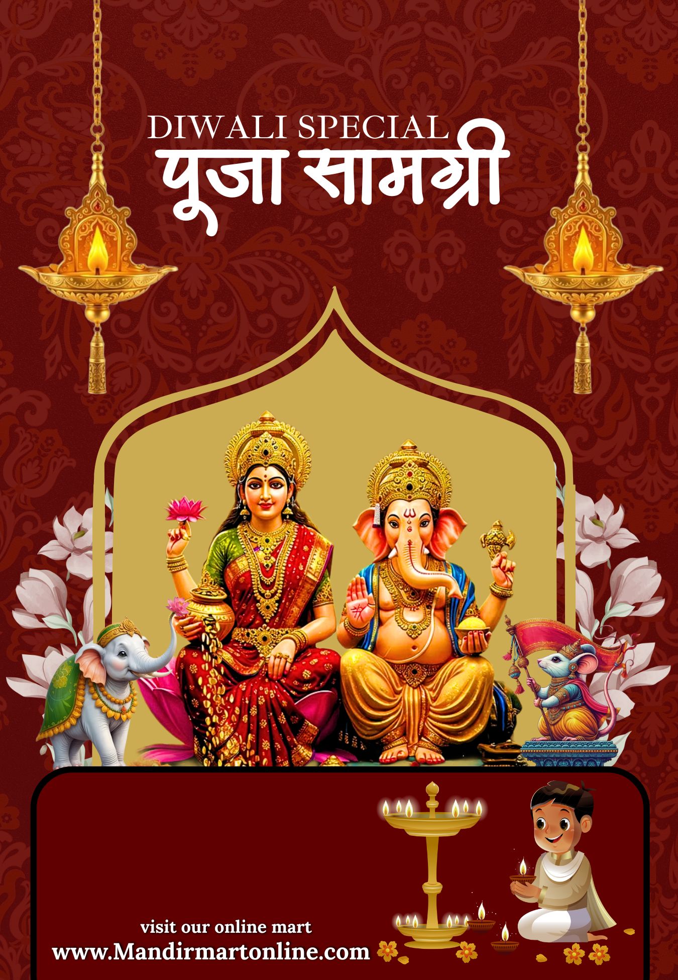 Diwali Laxmi Pujan Premium Puja Samagri Kit | Complete Pooja Set with Free 5g Silver Turtle | Mandir Mart Online